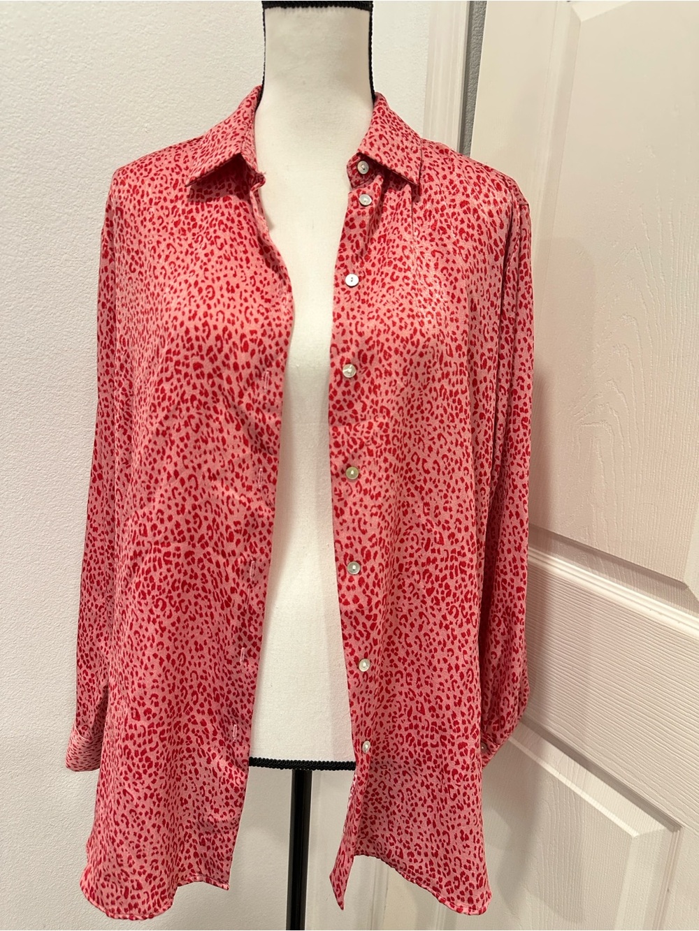 Zara Pink Leopard Print Button-Down Shirt